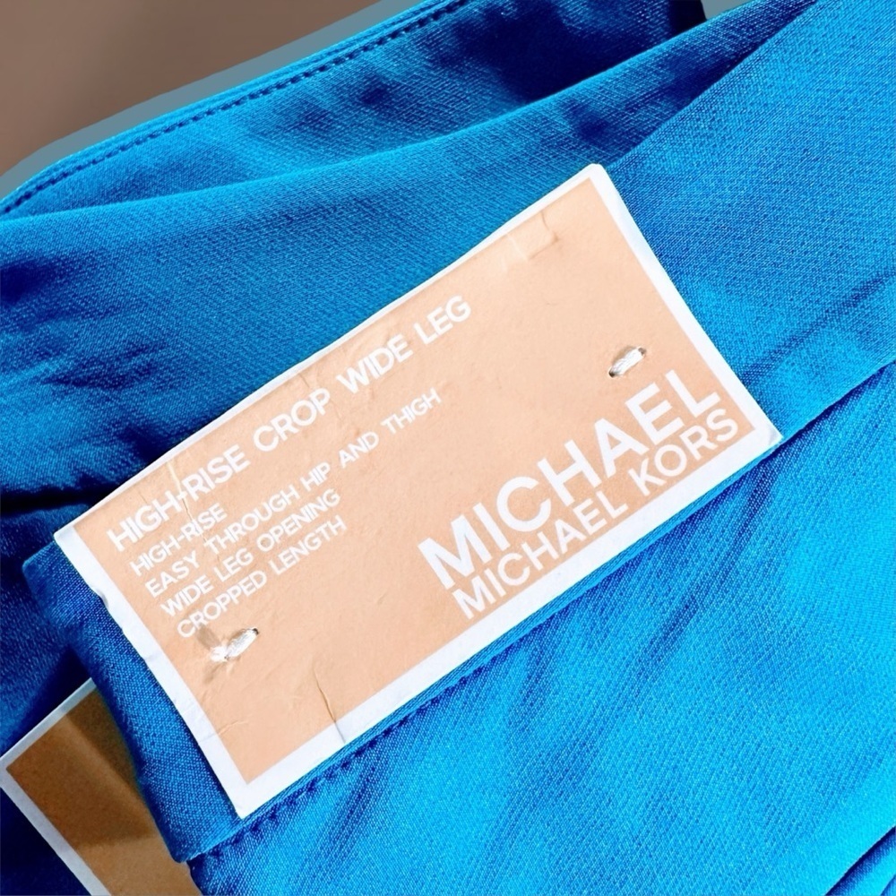 NWT MICHAEL Michael Kors ‘High-Rise Wide Leg Crop Pants’ in “Grecian Blue” - Picture 4 of 8